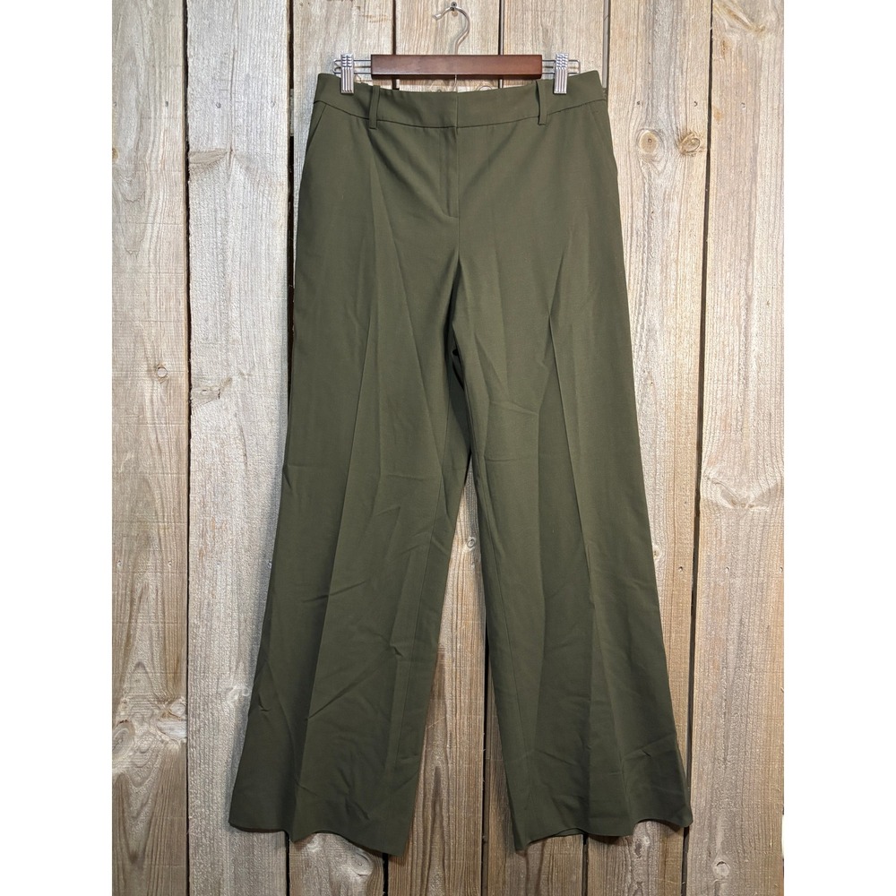 Lafayette 148 New York Olive Green Virgin Wool Wide Leg Trousers Pants Size 8